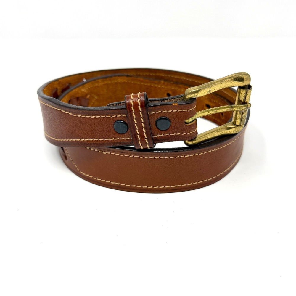 Leegin Womens Brown Leather Western Belt Size 30 Braided Brass Buckle USA